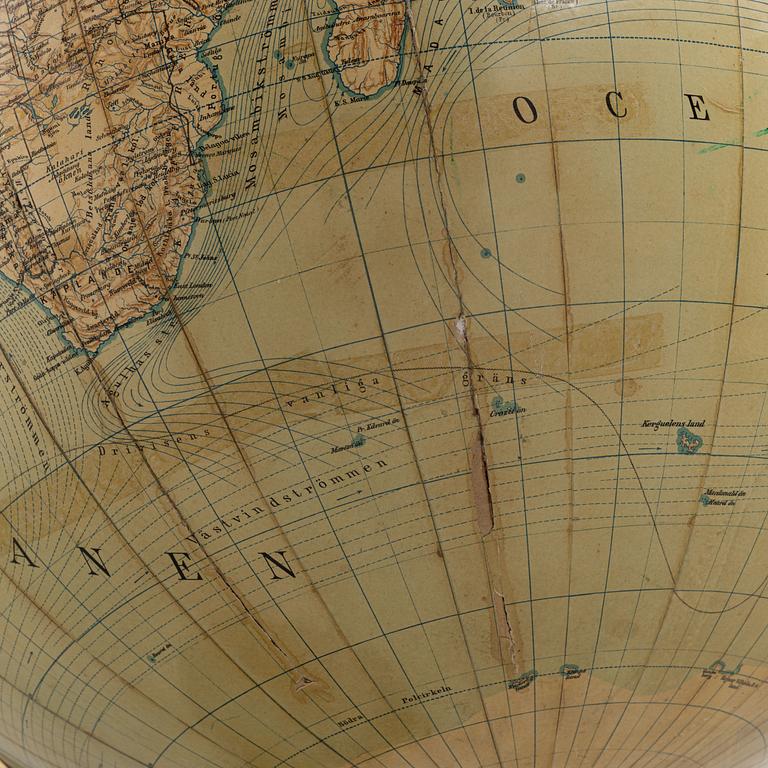 A globe by H.Keipert & ARvid Kempe, Wahlström & Widstrand, Stockholm, Sweden, 1909.