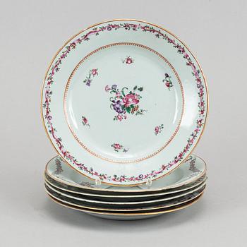 Six famille rose export porcelain plates, Qing dynasty, Qianlong (1736-95).