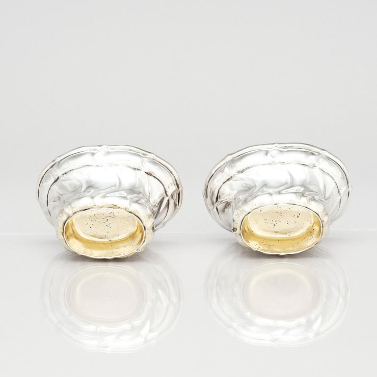 A pair of Swedish 18th century parcel-gilt salt-cellars, mark of  Stephan Westerstråhle the elder, Västervik 1763.