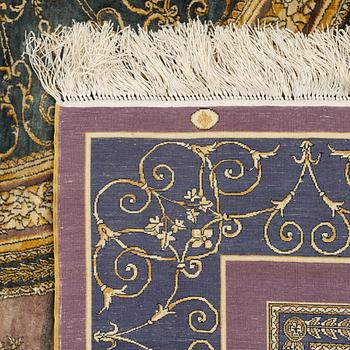 A silk rug, oriental, ca 163 x 166 cm.