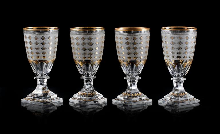 VINGLAS 4 st, glas, Odelberg, 1900-tal.