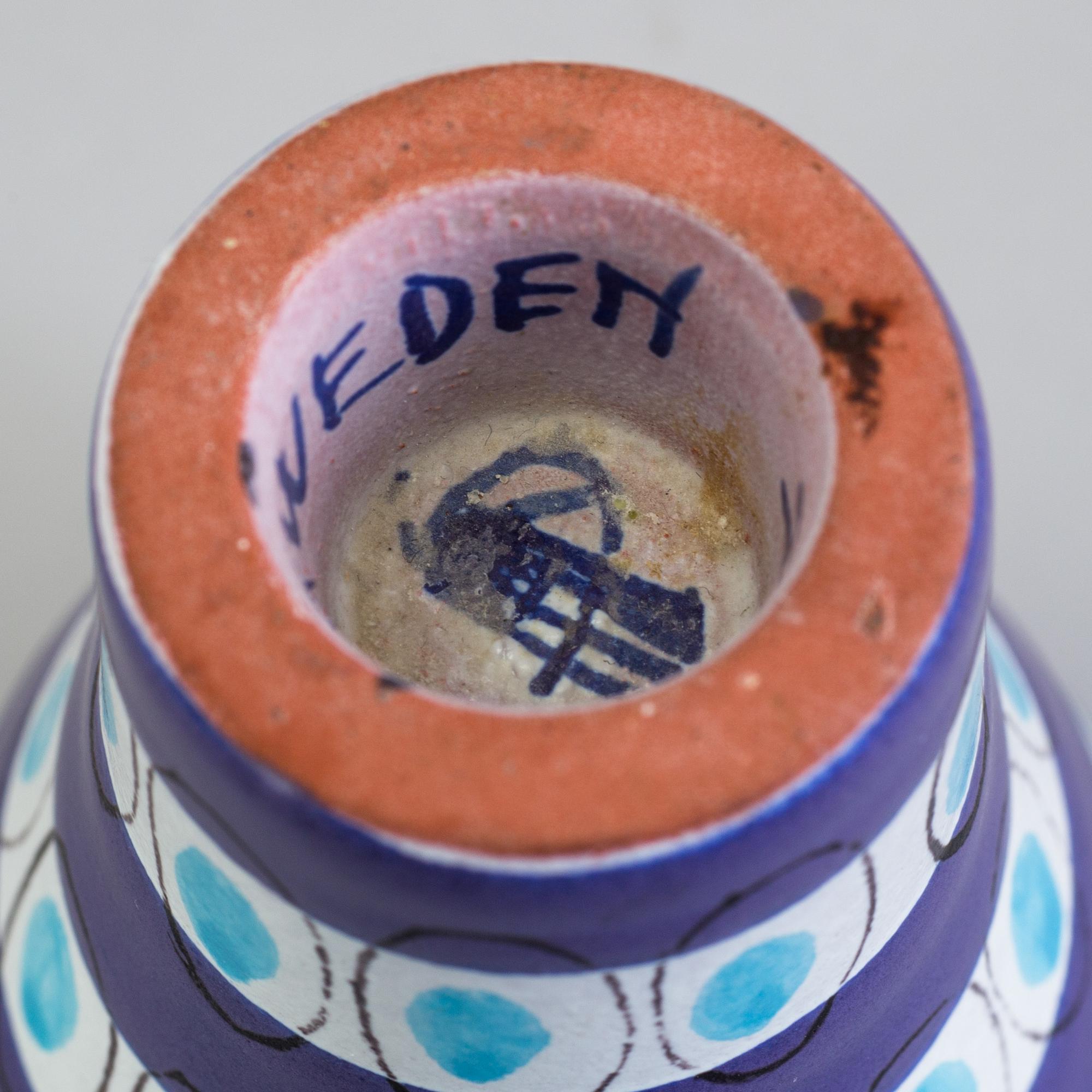 STIG LINDBERG, ljusstakar, 3 st, keramik, fajans 1940-tal, bl a fajansmålare Karin Gustavsson.