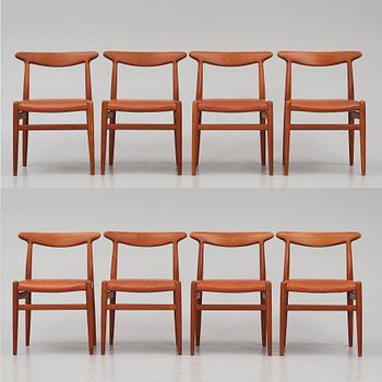 Hans J. Wegner, a set of eight teak chairs model "W2", C.M. Madsens Fabriker, Denmark 1950s.