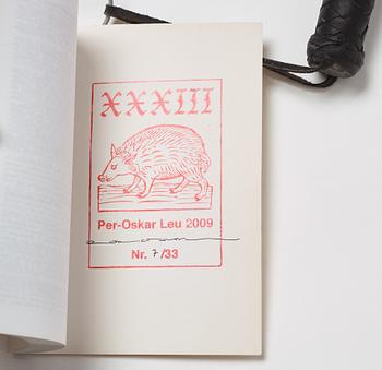 Per-Oskar Leu, signed with stamp and dated 2009. Numbered 7/33. Leather, metal and book.