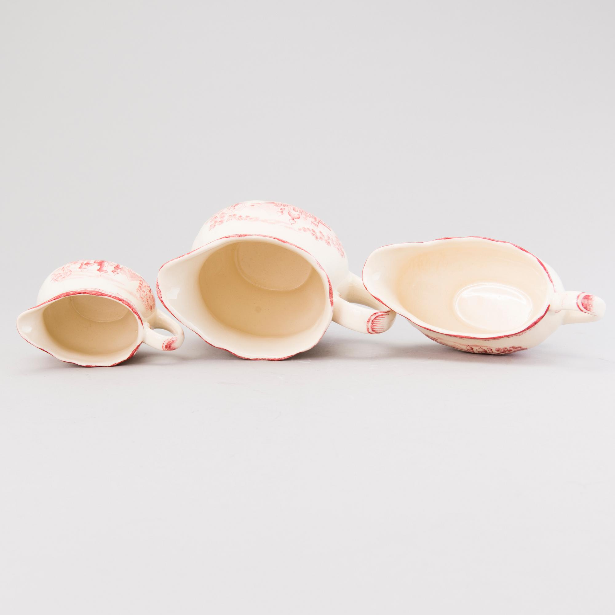 MATSERVIS, 157 delar, flintgods, "Bengali, röd", Rörstrand, 1940-tal.