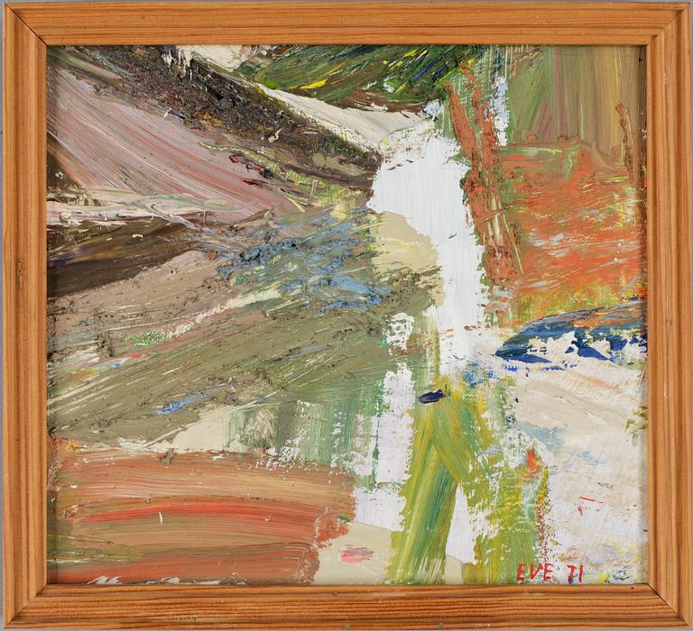 EVE ERIKSSON, olja på pannå. Monogramsign o dat 71.