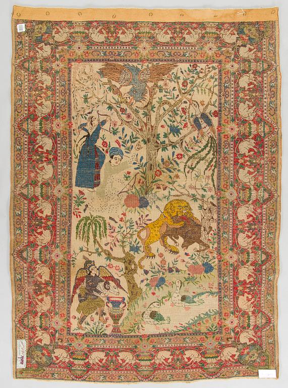 Matto, antiikki, figuraali, Täbris, Luoteis-Persia, n. 195 x 137 cm.