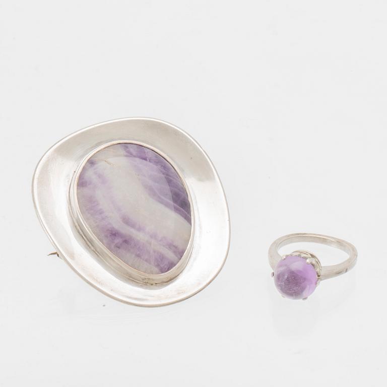 Berit Johansson, brooch and ring, Hugo Strömdahl Stockholm 1963.