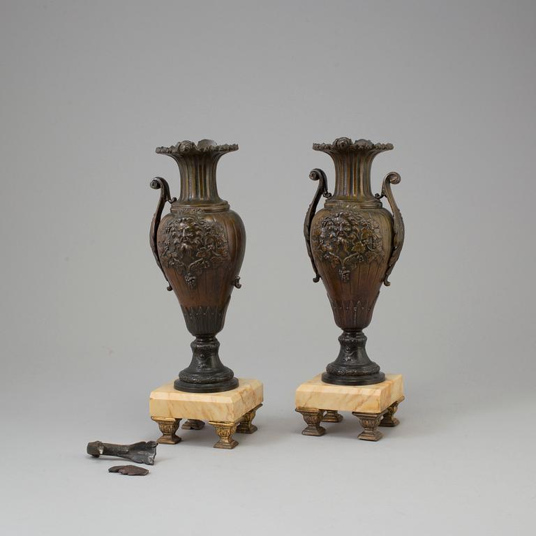 A PAIR OF SPELTER VASES, late 19th century.
