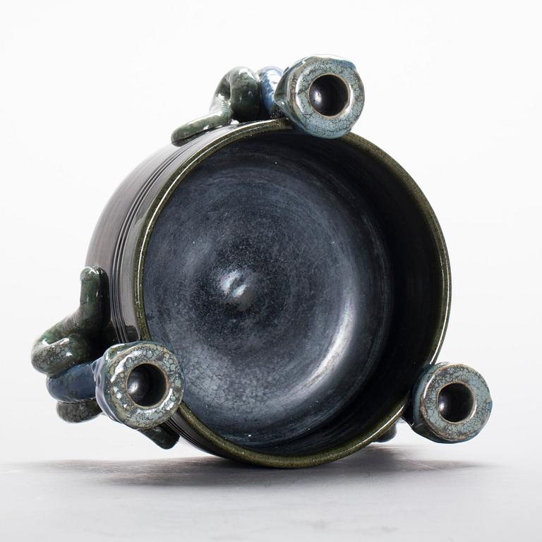 LJUSSTAKE/SKÅL, stengods, jugend. Michael Andersen & Söner, Bornholm.