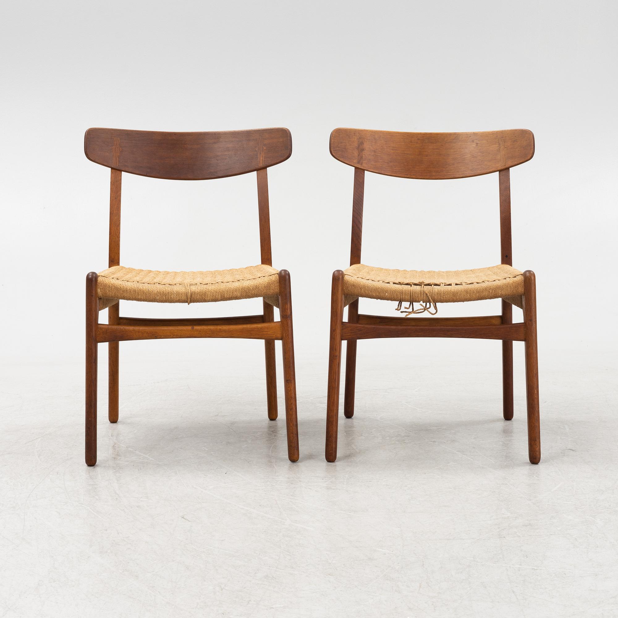 Hans J Wegner, stolar, sex stycken, "Spisestolen /CH-23", Carl Hansen, Odense, Danmark 1950-tal.