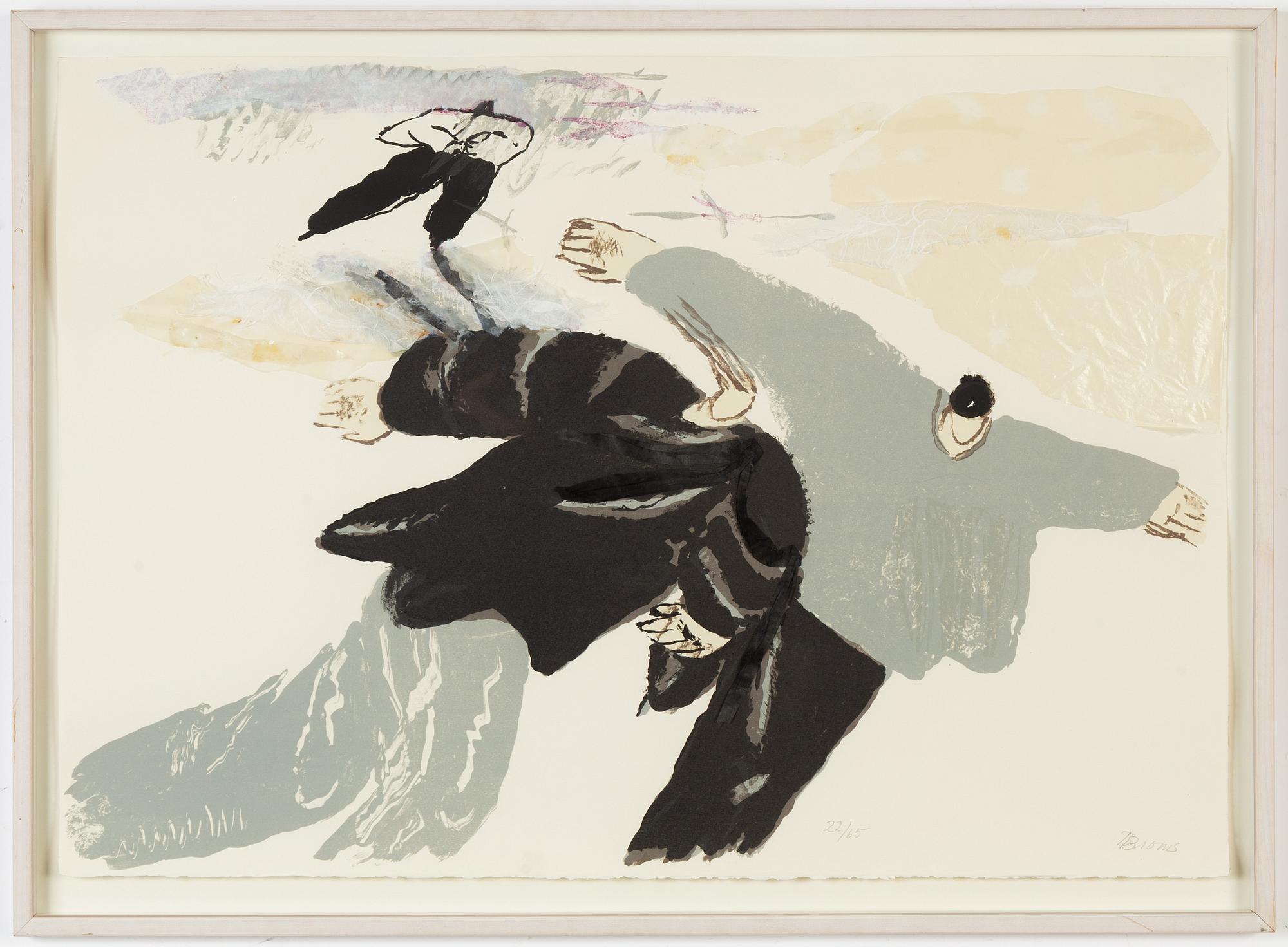 Birgit Broms, färglitografi med collage, signed 22/65.