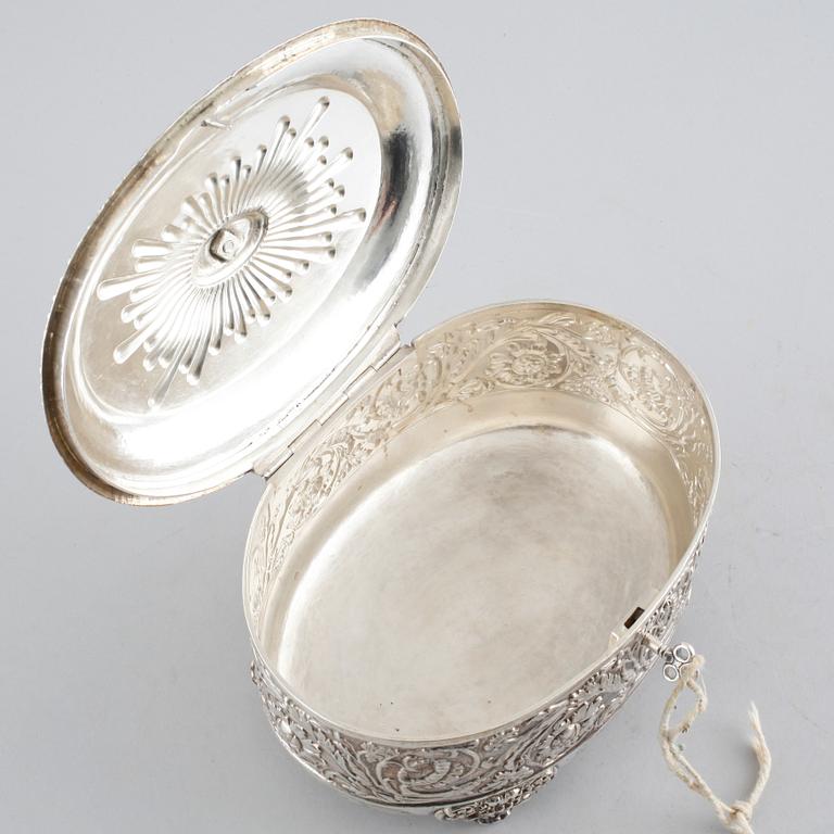 A silver box by Adolf Zethelius from Stockholm in 1832, weight 786 grams.