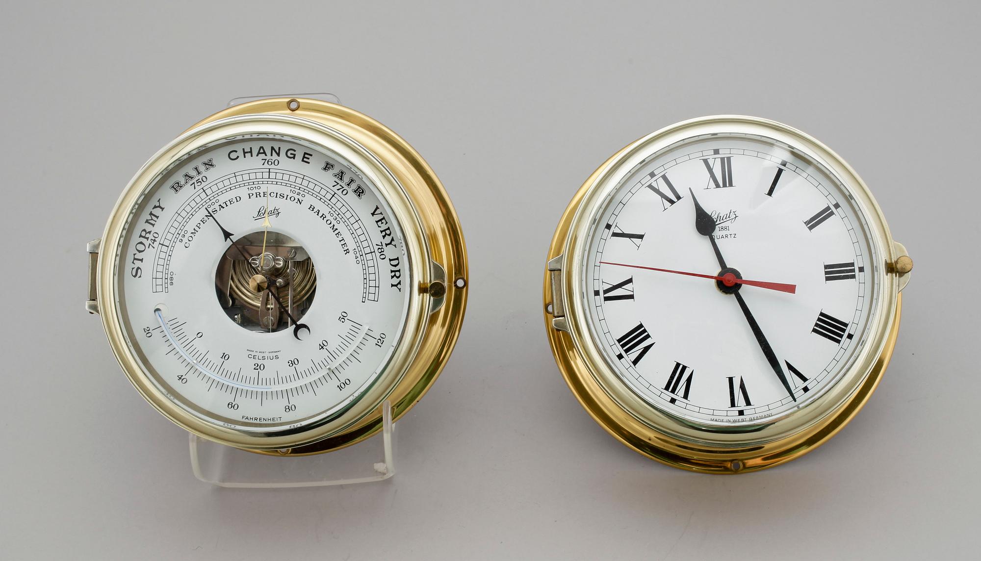 SKEPPSUR SAMT BAROMETER, mässing, Schatz, 1900-talets andra hälft.