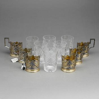 GLAS, 6 st, sannolikt Ryssland, omkring 1900-talets mitt. Silver och glas.