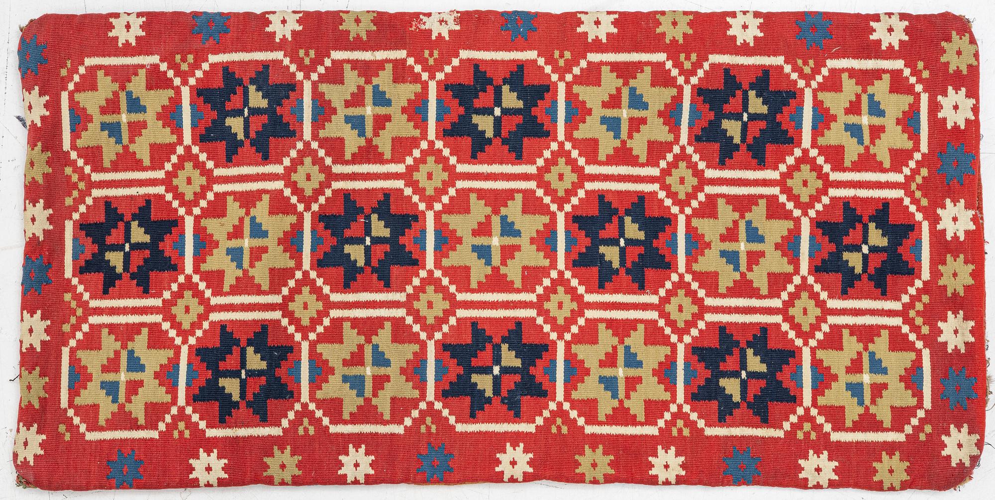 Sled cushion, Rölakan, southwestern Skåne, early 19th century, 110 x 55 cm.