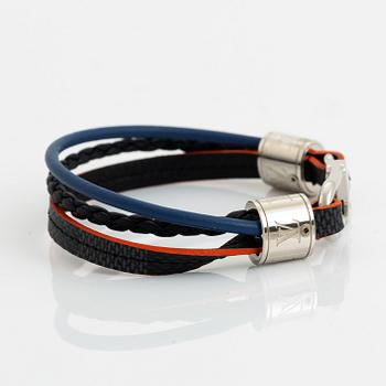 Louis Vuitton, armband, vitmetall och skinn.