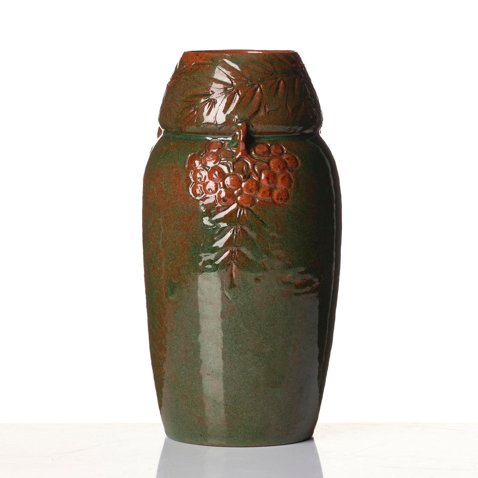 Hilma Persson-Hjelm, a glazed earthenware art nouveau vase, executed in her studio, Arvika 1908. Nr 684.