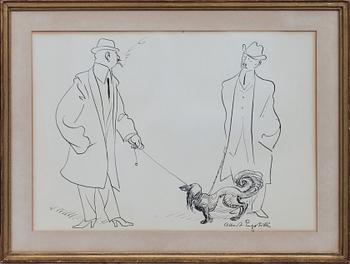 ALBERT ENGSTRÖM, tuschteckning, signerad.