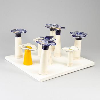 INGER PERSSON, nine stoneware flowers 'Fira' from Rörstrand, 1960's.