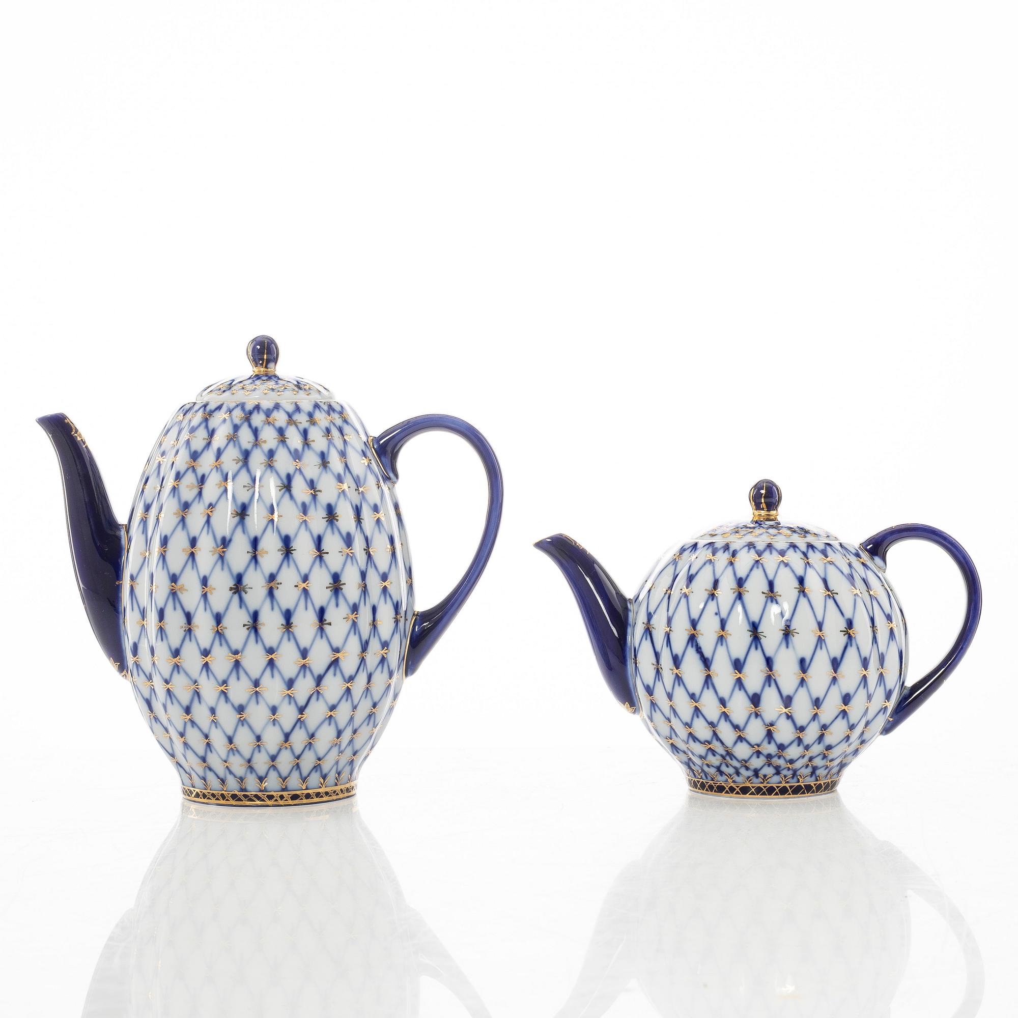 Coffee and tea service, 32 pieces, "Cobalt Net", Lomonosov, Soviet Union.