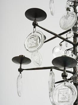 Erik Höglund, a wrought iron and glass chandelier, Boda Smide.