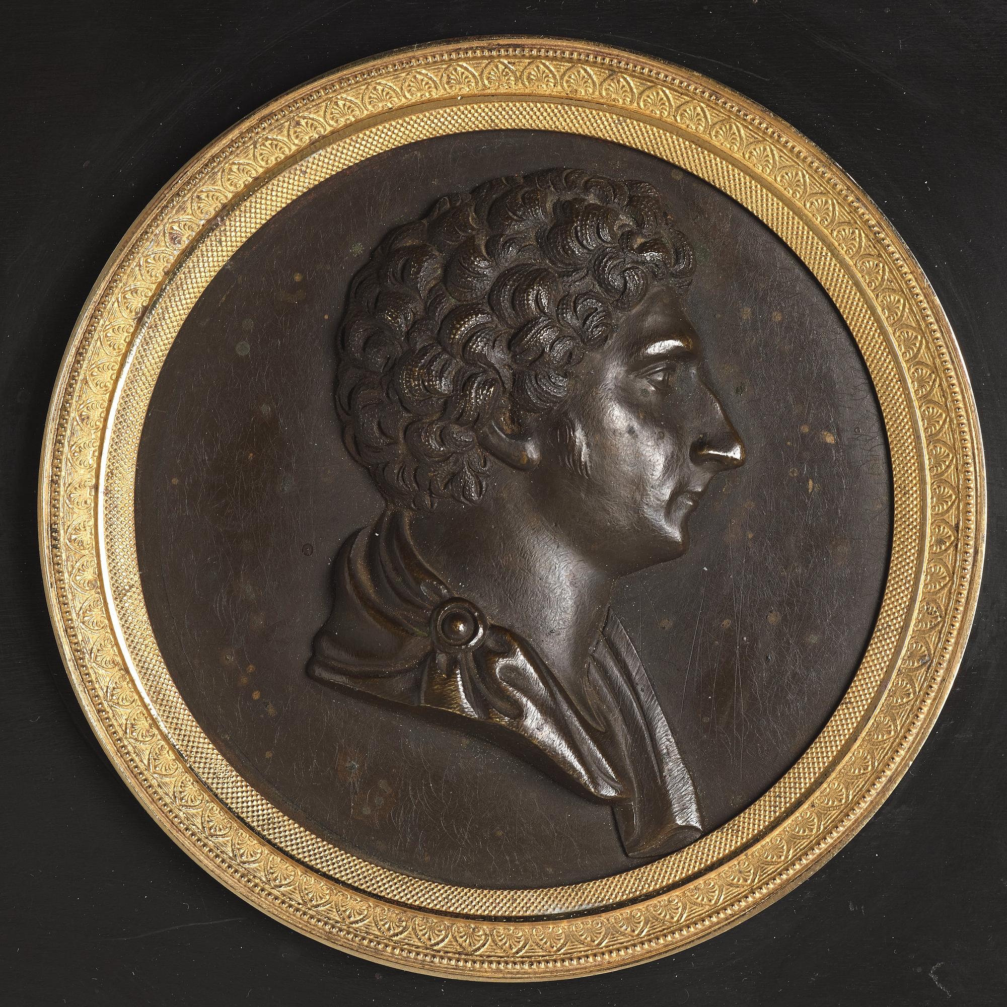 A Swedish Empire portrait medallion representing Karl XIV Johan as Crown Prince, beginning 19th century.