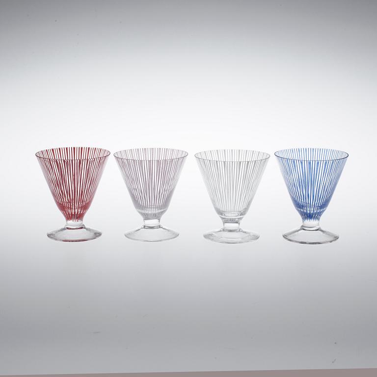 GLAS, KARAFF OCH SKÅL, 14 delar, glas, "Stripe", Bengt Orup, Johansfors.