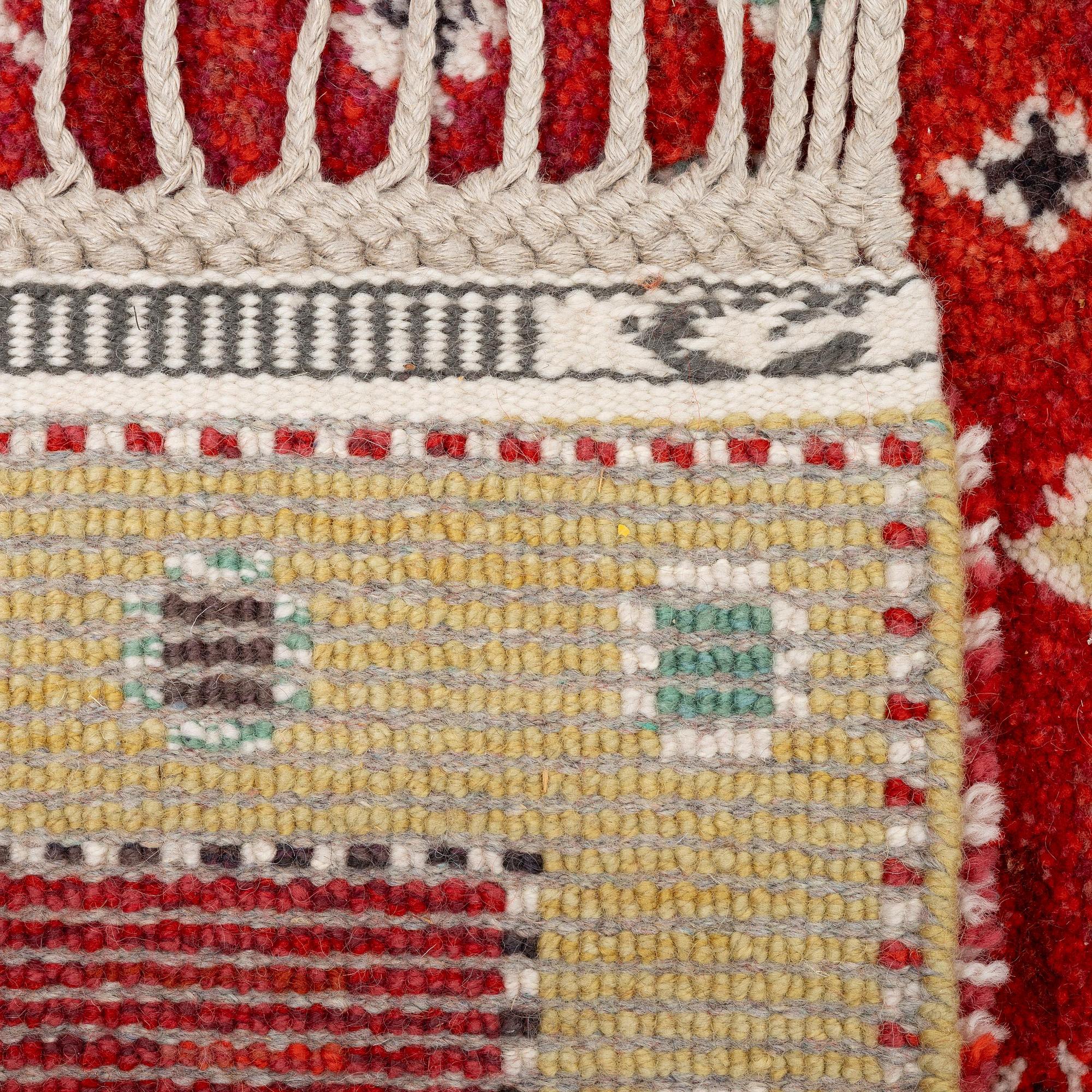 Barbro Nilsson, a 'Rabatten röd' carpet, knotted pile, 266 x 195 cm, signed AB MMF BN.