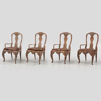 Two pairs of Norwegian armchairs, Baroque, 18th Century and Baroque style, circa 1900.