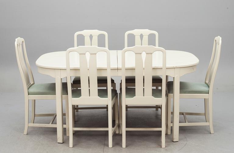 MATSALSMÖBLEMANG, 6+1 delar, "Ambassadör", Carl Malmsten, Åfors Möbelfabriks AB.