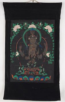 THANGKA, färg på duk. Tibet, omkring 1900.