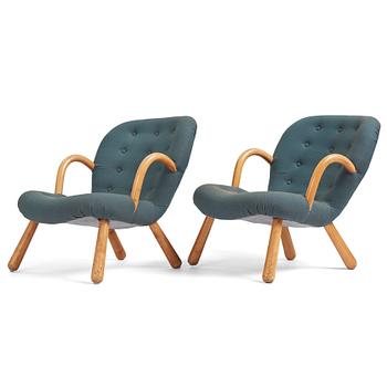 391. Scandinavian Modern, fåtöljer, ett par, "Clam chairs", 1940-50-tal.