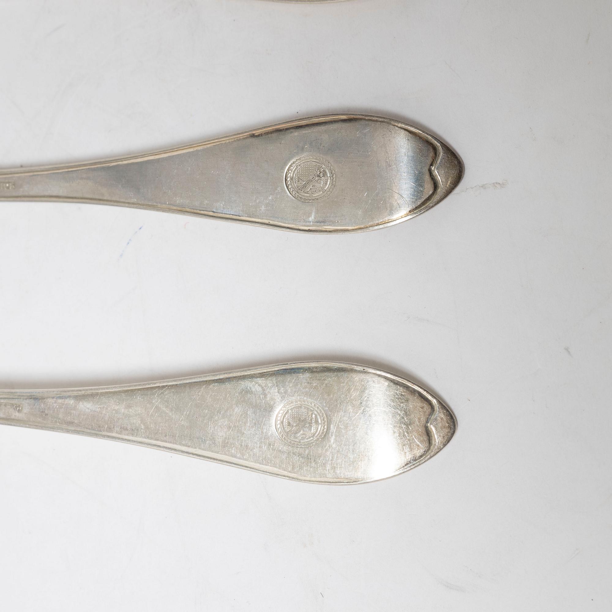 Carl Magnus Ryberg, matgafflar, 6 st, silver, gammalsvensk modell, Stockholm 1818.