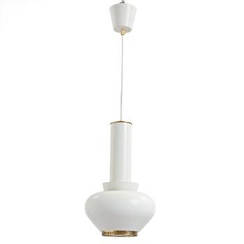 Alvar Aalto, An Alvar Aalto model 'A 334' white lacquered metal and brass ceiling lamp by Valaistustyö, Finland 1950's.