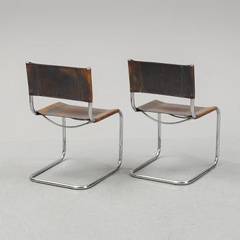 Six Fasem leather and tubular steel chairs, Italy, 1985.
