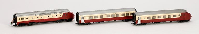 TÅGSATS, 3 delar, Märklin H0 3071, "Trans Europ Express",1900-talets andra hälft.