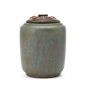 234. Patrick Nordström, a stoneware jar with patinated bronze cover, Royal Copenhagen, Denmark 1910-20's.