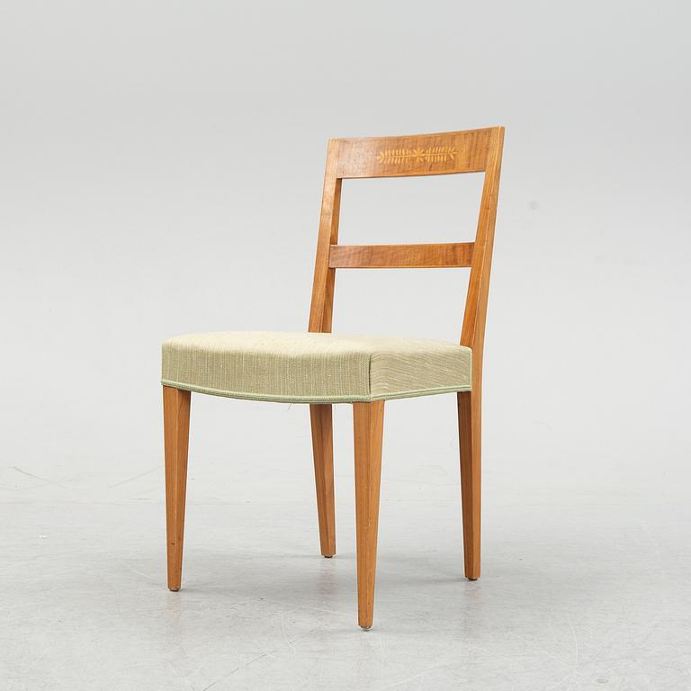 A set of six oak chairs decorated with walnut veneer and inlay, Mobilia Malmö.
