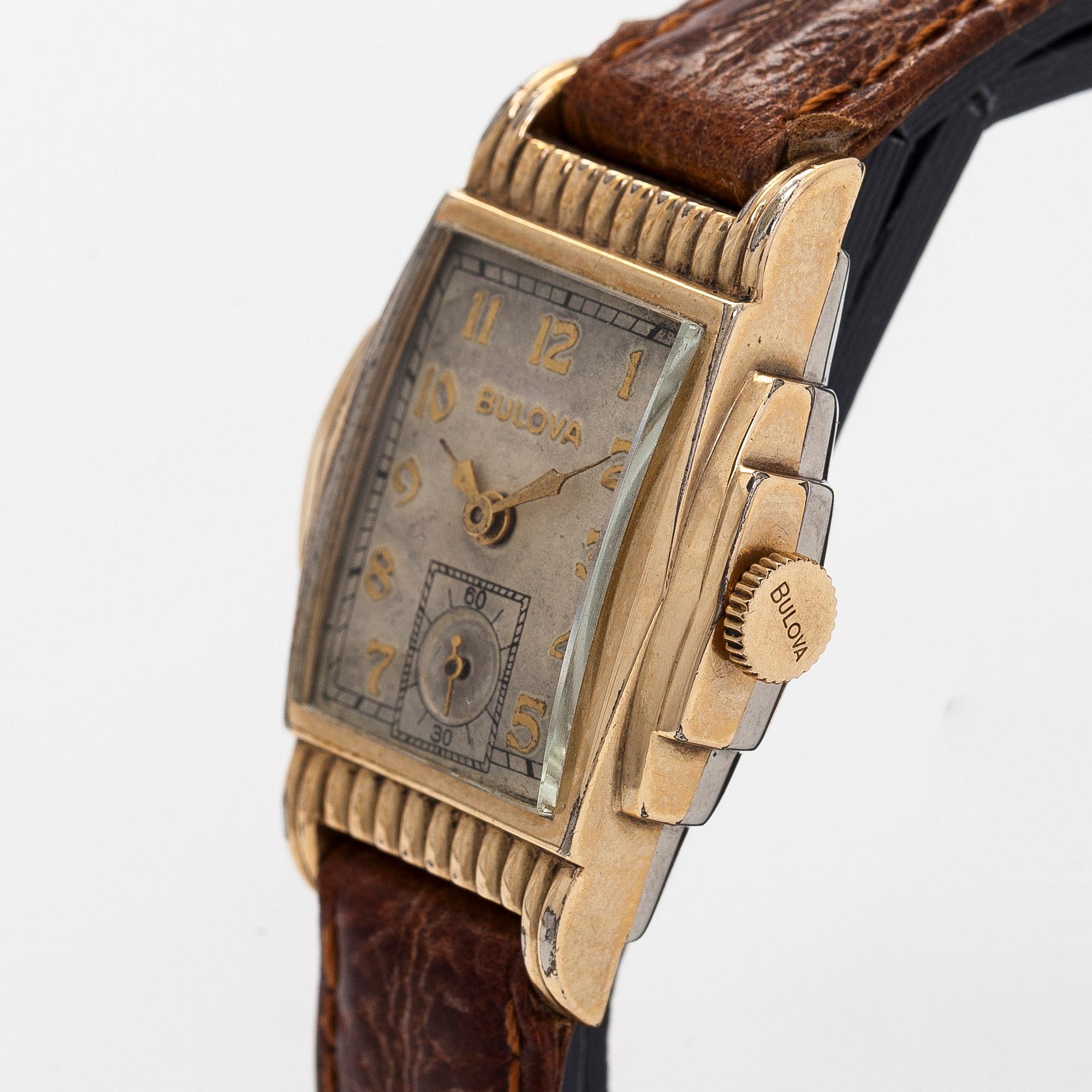 Bulova, ‘Winston’, wristwatch, 25 x 29 mm, gold-plated, manual, late 1930s.