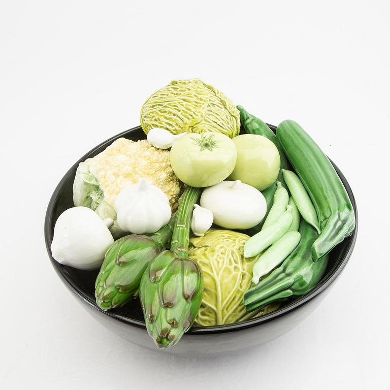 A possibly Alberto Poletti, ceramic bowl with glazed vegetables from Impruneta, Florence, Italy.