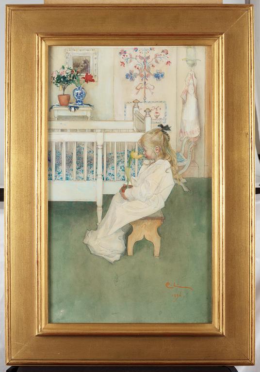 Carl Larsson, "I nattskjortan / Lisbeth med gul tulpan".