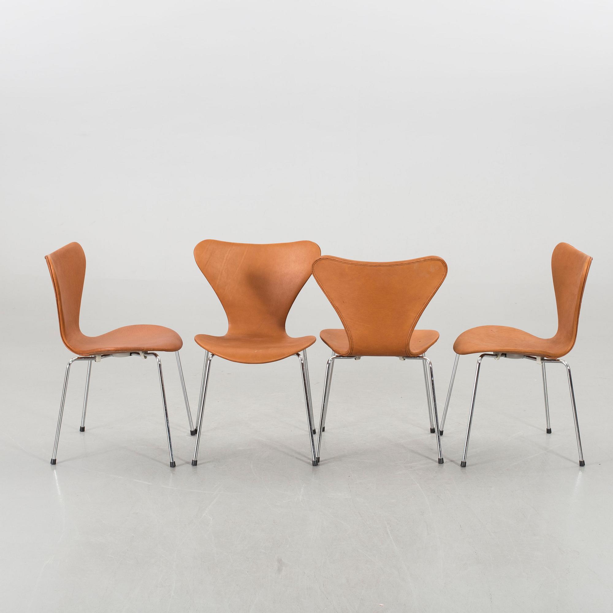 ARNE JACOBSEN, 6 st stolar, "Sjuan", Fritz Hansen.