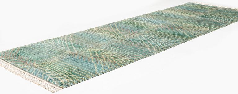 Barbro Nilsson, a runner, "Marina, grön", knotted pile, ca 469 x 158 cm, signed AB MMF BN.