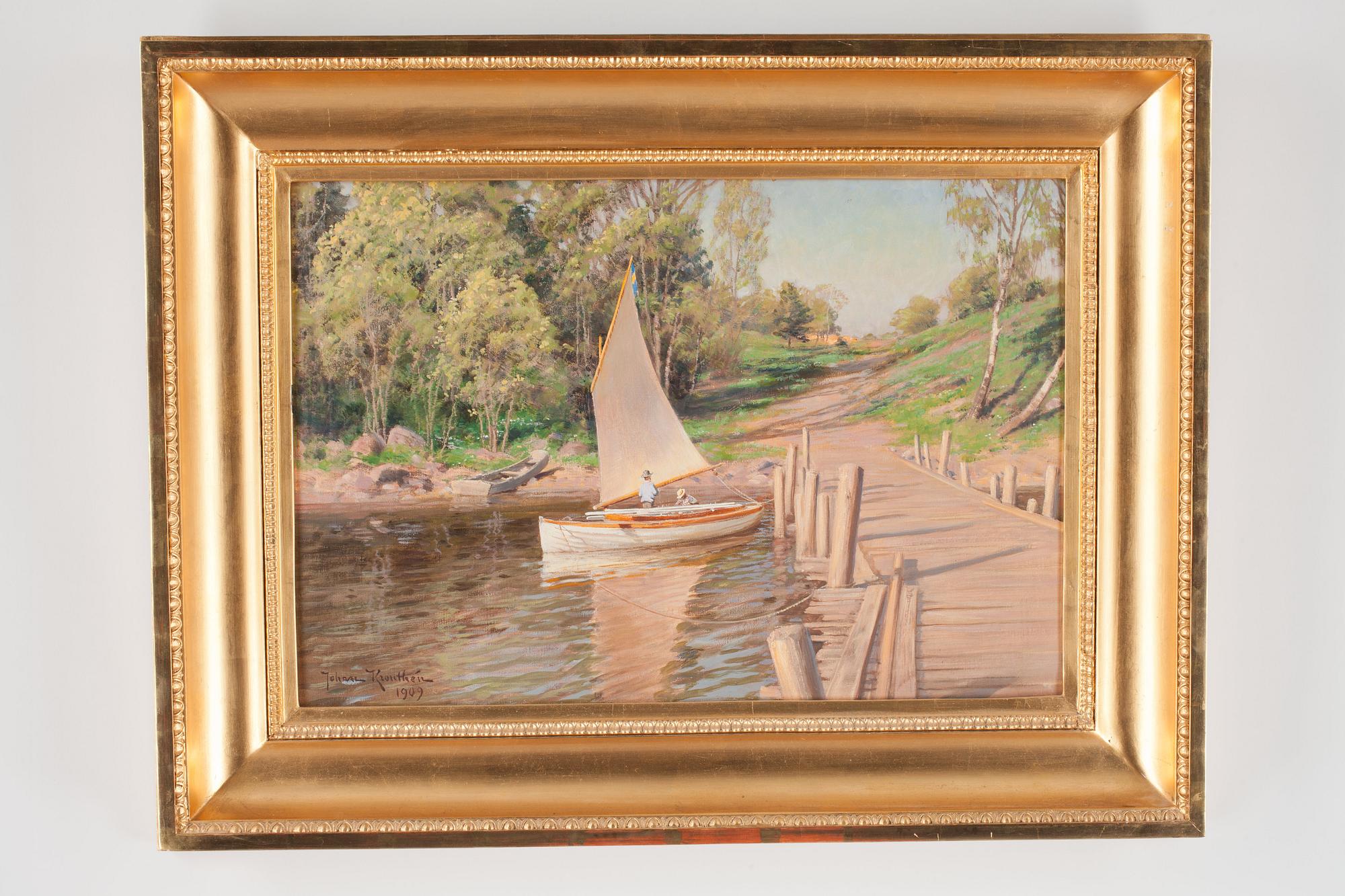 Johan Krouthén, Landscape with boys in sailing boat.