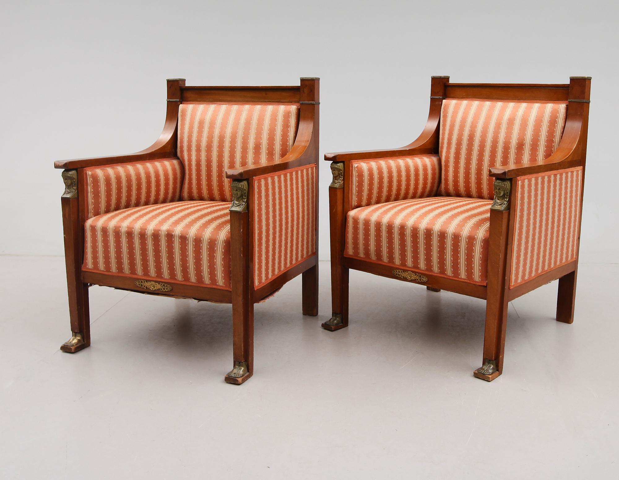 FÅTÖLJER, 1 par, empirestil, tidigt 1900-tal.