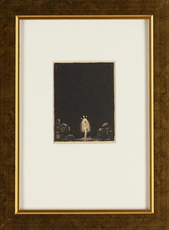 John Bauer, litografi, ur sviten: "Troll", 1915, signerad J B i trycket.