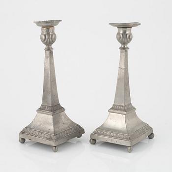 A pair of Empire pewter candlesticks, mark of Sven Ekström, Norrköping 1823.