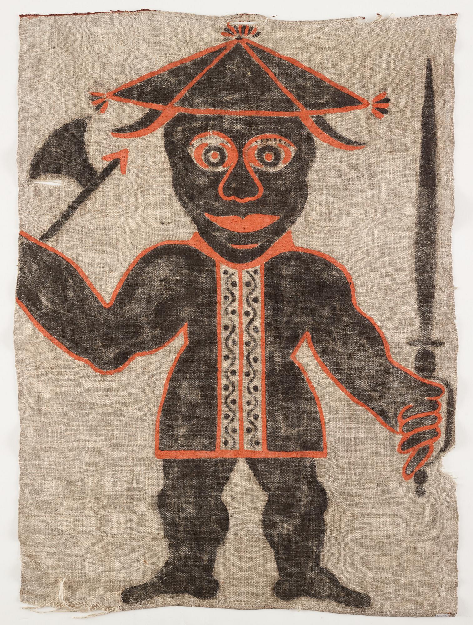 A Swedish painted wolf hunting banner, later part 18th century/early 19th century.