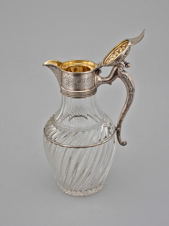 KANNA, silver och glas. England, 1800-tal.